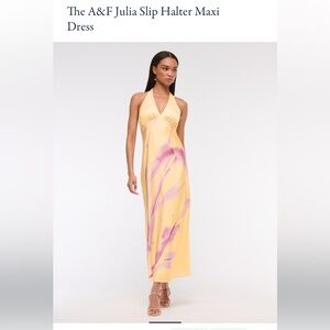 A&F Julia Slip Halter Maxi Dress sunny yellow pattern